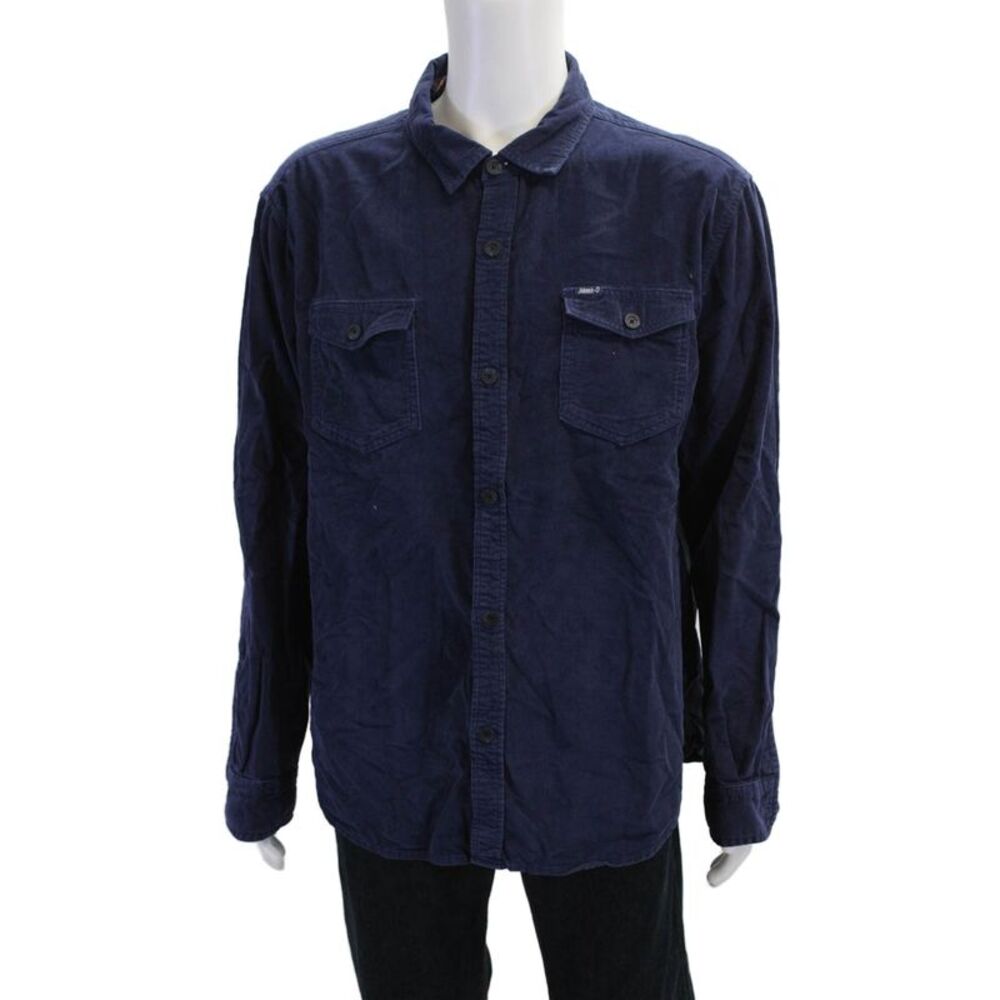 Johnnie-o Mens Corduroy Collar Long Sleeve Button Down Shirt Blue Size XL